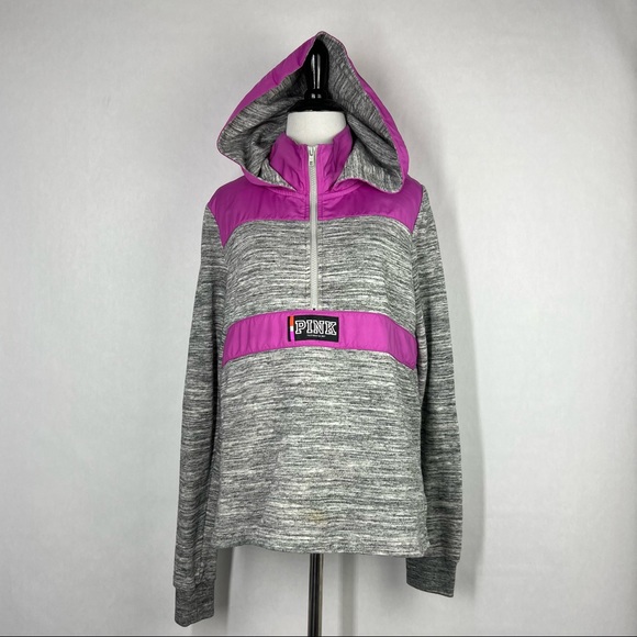 Pink Victoria's Secret Purple Gray Size Medium Women's Quarter Zip Pullover - Picture 1 of 8